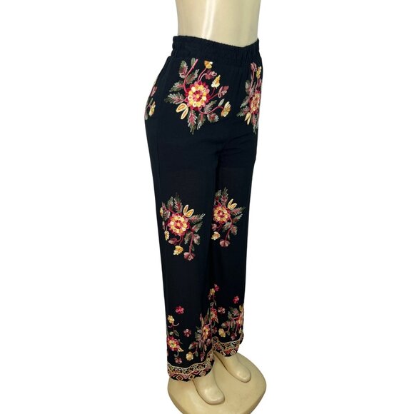 Liv Los Angeles Women’s Black Floral Embroidered Wide-Leg Pants Sz S - New - Picture 2 of 7